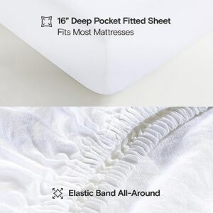 Sijo Stone Washed Organic French Linen Bed Sheet Set, GOTS Certified Organic, Best Cooling Linen Sheet Award by Sleep Foundation, 3 Piece - 2 Pillowcases and 1 Fitted Sheet (Snow, King) - Image 4