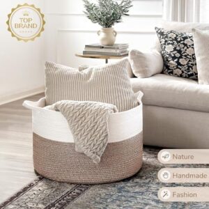 INDRESSME XXXLarge Cotton Rope Basket 21.7" x 21.7" x 13.8" Woven Baby Laundry Blanket Basket Toy Baskets with Handle Storage Comforter Cushions Thread Laundry Hamper - Image 7