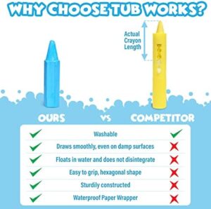 Tub Works® Smooth™ Bath Crayons Bath Toy, 12 Pack | Nontoxic, Washable Bath Crayons for Toddlers & Kids | Unique Formula Draws Smoothly & Vividly on Wet & Dry Tub Walls | Hexagon Grip Bathtub Crayons - Image 8