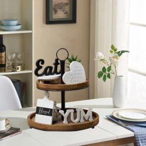 GENMOUS Farmhouse Kitchen Tiered Tray Decor Items Mini Set, Rustic Black and White Kitchen Counter Decor, Two Tiered Tray Kitchen Decor Set for Home Kitchen Dining Room Table Decoration - Image 6