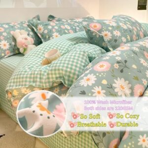 Sage Green Duvet Cover,Botanical Daisy Floral Duvet Cover Set,3 Pcs Kids Comforter Cover Set,Garden Flower Bedding Set,Soft Reversible for Girls Women Boys(Flowers,Twin) - Image 3