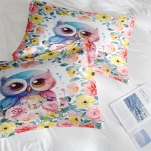 Comforter Set Queen Size, Cute Kawaii Owl 7 Pcs Bedding for Kids and Adults, Yellow Pink Floral Bed Sheet Sets with Fitted Sheet 2 Pillowcase & 2 Sham for Bedroom Bed Decor - Image 7