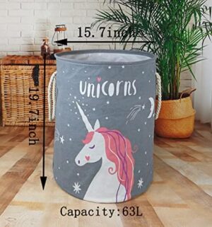 Kids Laundry Basket Girls Unicorn Room Decor,Large Storage Box Canvas Baby Hamper Nursery Bins,Boys and Girls Toy Box,Gift Baskets for Home - Image 2