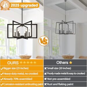 6-Light Modern Black Chandelier, Geometric Dining Room Light Fixture Industrial Pendant Lights Kitchen Island, Hanging Metal Farmhouse Chandelier for Dining Room Entryway Foyer - Image 2