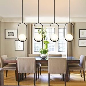 Modern Globe Pendant Light Mid Century Chandelier 1-Light Matte Black Ceiling Hanging Lighting Fixture with White Globe Glass Shade for Kitchen Island Dining Room Bedroom - Image 7