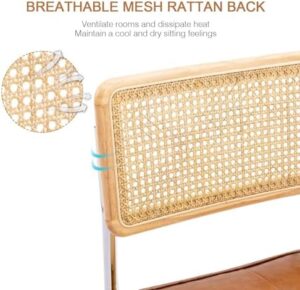 Zesthouse Natural Rattan Dining Chairs Set of 2, Modern Dining Room Chairs with Solid Wood Back for Kitchen Living Room, Mid Century Breuer Design Inspired, Upholstered Faux Leather Brown - Image 4