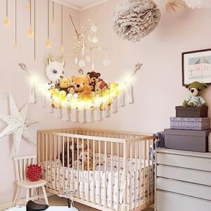 Stuffed Animal Hammock with LED Light, Toy Hammock for Stuffed Animals Storage for Kids Room Decor, Stuffed Animal Hammock Corner, White - Image 3