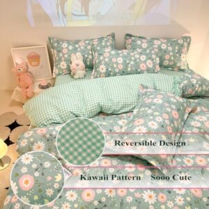 Sage Green Duvet Cover,Botanical Daisy Floral Duvet Cover Set,3 Pcs Kids Comforter Cover Set,Garden Flower Bedding Set,Soft Reversible for Girls Women Boys(Flowers,Twin) - Image 4