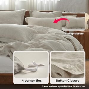 Simple&Opulence 100% Washed Linen Duvet Cover Set with Embroidered,King Size(104"x92"),3 Pieces Soft Farmhouse Comforter Set with Button Closure,1 Duvet Cover and 2 Pillowshams(King,Natural Linen) - Image 4