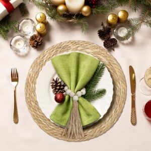 Woven Placemats Set of 10, 13.8" Natural Water Hyacinth Round Rattan Placemats with Wooden Beads Napkin Rings for Kitchen Dining Table Decor - Image 5