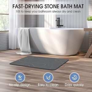 Stone Bath Mat Diatomaceous Earth Shower Mat Non-Slip Super Absorbent Diatomite Stone Bath Mats for Bathroom Floor Quick Drying Natural Easy to Clean(23.6''×15.4" White) - Image 2