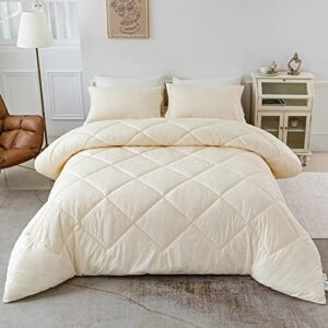 PY HOME & SPORTS King Size Comforter Set 3 Pieces, Down Alternative Lightweight Bedding Comforter with 2 Pillow Shams for All Seasons (Beige, 90 x 104 Inch)