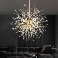 Crystal Pendant Light 8-Light Dandelion Sputnik Chandelier Modern Gold Firework Ceiling Lighting Fixtures for Dining Room Bedroom Bathroom Kitchen Foyer Hallway