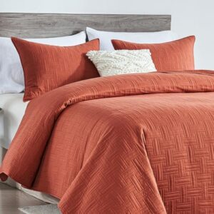 Burnt Orange Full/Queen Quilt Bedding Set,Summer Bedspread Coverlet with Pillow Shams,Geometric Pattern Microfiber Bed Cover,Thin Comforter for All Seasons(Burnt Orange,90''x96'') - Image 3
