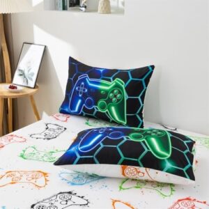 NTBED Game Console Comforter Set for Boys Girls Kids 3D Gaming Geometric Lightweight Microfiber Bedding Sets (Blue Green, Queen 5Pcs) - Image 5