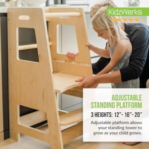 Child Standing Tower Kids Kitchen Step Stool Toddler Wood Stepping Stool - Children's Montessori Stool - Adjustable Platform, Natural Wood - Image 4