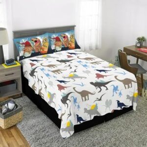 Jurassic World Bedding Set Full Size Bed - Bundle with Dinosaur Flat Sheet, Fitted Sheet, and Pillowcases for Full Bed Plus Stickers, More | Jurassic World Bedding for Boys - Image 3