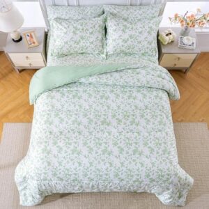Printed Queen Comforter Set with Sheets, All Season Lightweight 7 Piece Bed in A Bag Comforter Set, Green Leaves Botanical Pattern Farmhouse Bedding Set - Image 5