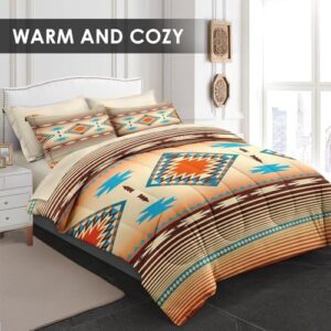 7 Pcs Comforter Set King Size, Southwest Western Vintage Bedding Set for Kids and Adults, Mexico Stripe Country Bed Sheet Sets with Fitted Sheet 2 Pillowcases & 2 Shams - Image 2