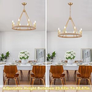 Gold Farmhouse Chandelier 8 Light Wagon Wheel Chandelier Modern Metal Round Pendant Lighting Fixture for Dining Room Entryway Island Living Room Kitchen - Image 7
