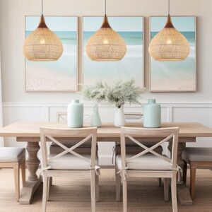 Rattan Pendant Light, 15.7" Rattan Chandelier Hand-Woven Boho Pendant Light Fixtures with Solid Wood, Basket Wicker Chandelier for Dining Room Kitchen Island Living Room - Image 7