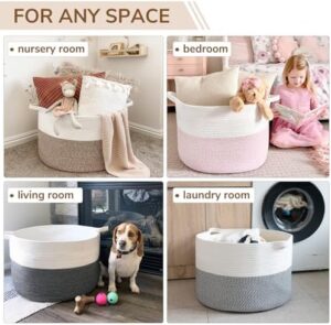 INDRESSME XXXLarge Cotton Rope Basket 21.7" x 21.7" x 13.8" Woven Baby Laundry Blanket Basket Toy Baskets with Handle Storage Comforter Cushions Thread Laundry Hamper - Image 4