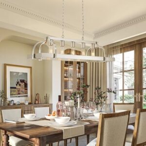 WUZUPS 5-Light Metal Pot Hanging Rack Chandelier Linear Pendant Ceiling Lighting Rustic Farmhouse Fixture Kitchen Island Dining Room, H 9.8" L 34.6" W11.8, E26 Base, Brushed Nickel - Image 8