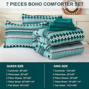 Dobuyly Boho Comforter Set Queen Size 7 Piece, Green Stripe Queen Bed in a Bag Set, Soft Mens Bedding Comforter Sets with Sheets, Pillowcases & Shams - Image 7