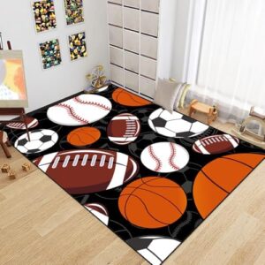 Sports Rug for Kids Room - Sports Rugs for Boys Bedroom American Football Basketball Carpet Rug for Kids Bedroom Football Basketball Floormats Sports Kids Home Decor Baseball Carpet, 3x4 Feet - Image 2