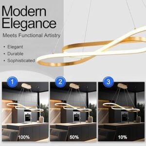 Gold Led Chandelier,Dimmable Gold Modern Chandelier , 39.4inch Led Chandelier Kitchen Island Lighting ,Luxury Modern Led Pendant Light Height Adjustable Gold Dining Room Light Fixture Over table - Image 4