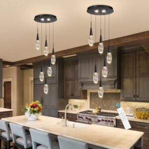 6-Lights Adjustable Pendant Lights for Kitchen Island LED Dimmable Light Fixture Modern Glam Crystal Hanging Lighting for Dining Room Bedroom Black - Image 9