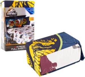 Jurassic World Bedding Set Full Size Bed - Bundle with Dinosaur Flat Sheet, Fitted Sheet, and Pillowcases for Full Bed Plus Stickers, More | Jurassic World Bedding for Boys - Image 5