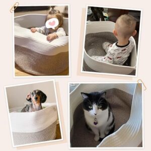 INDRESSME XXXLarge Cotton Rope Basket 21.7" x 21.7" x 13.8" Woven Baby Laundry Blanket Basket Toy Baskets with Handle Storage Comforter Cushions Thread Laundry Hamper - Image 2