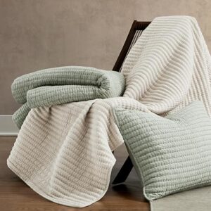 WDCOZY Beige Pick Stitch Twin Size Quilt Set, Striped Lightweight Soft Summer Spring Bedspread, Bamboo Linen Like Textured Coverlet, Chambray Farmhouse Country Rustic Bedding, Netural Thin Comforter - Image 6