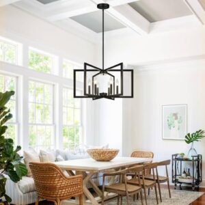 6-Light Modern Black Chandelier, Geometric Dining Room Light Fixture Industrial Pendant Lights Kitchen Island, Hanging Metal Farmhouse Chandelier for Dining Room Entryway Foyer - Image 7