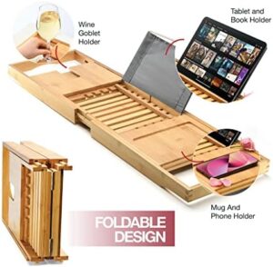 Luxury Foldable Bathtub Tray Caddy - Waterproof Wooden Bath Organizer for Wine, Book, Soap, Phone - Expandable Size Fits Most Tubs - Image 4