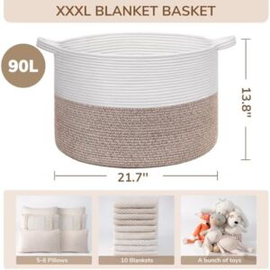 INDRESSME XXXLarge Cotton Rope Basket 21.7" x 21.7" x 13.8" Woven Baby Laundry Blanket Basket Toy Baskets with Handle Storage Comforter Cushions Thread Laundry Hamper - Image 5