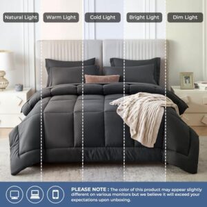 Sasttie Queen Comforter Set, 7 Pieces Bed in a Bag Queen, Complete Bedding Set Includes Grey Comforter, Flat Sheet, Fitted Sheet, Pillowcases and Pillow Shams, Dark Grey - Image 8