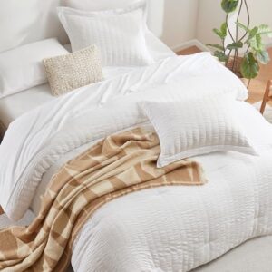 CozyLux Queen Bed in a Bag White Seersucker Comforter Set - 7-Piece All Season Bedding with Comforter, Pillow Sham, Flat Sheet, Fitted Sheet and Pillowcase - Image 4