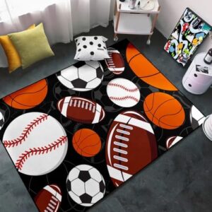 Sports Rug for Kids Room - Sports Rugs for Boys Bedroom American Football Basketball Carpet Rug for Kids Bedroom Football Basketball Floormats Sports Kids Home Decor Baseball Carpet, 3x4 Feet - Image 3