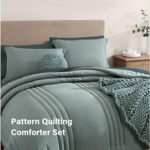 Monbix Queen Comforter Set - 7 Pieces Sage Green Bed in a Bag Queen Bedding Sets with Comforters, All Seasons Down Alternative Comforter Bed Set with Sheets,Pillowcases & Shams - Image 4