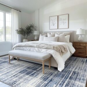 GENIMO 5x7 Washable Area Rug – Modern Abstract Non-Slip Low Pile Soft Contemporary Indoor Floor Carpet for Living Room, Bedroom, Dining Room, Kitchen, Office, Blue - Image 2