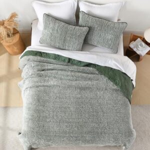 Dobuyly Quilts Queen Size Green Quilt Bedding Set Fluffy Plush Boho Bedspread Set Ultra Soft Warm Reversible Bed Coverlet for All Season 3 Pieces - Image 3