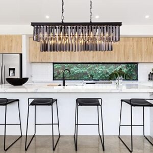 Wellmet Black Crystal Chandelier, 9-Light Modern Farmhouse Chandeliers Dining Room Lighting Fixture, Adjustable Retangle Hanging Ceiling Light for Living Room,Pool Table Light, Kitchen Island - Image 9