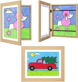 3Pack Kids Art Frames Natural Woodgrain, 10x12.5 Child Artwork Frame Without Mat Changeable Front Opening, 8.5x11 Frame With Mat, Children Storage Frame Holds Crafts, Drawing, Art Project, Schoolwork