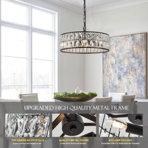 16” 4-Light Modern Crystal Chandeliers Black Dinning Room Light Fixture, Round Pendant Light Kitchen Island Chandelier, Flush Mount Ceiling Light for Living Room Entryway Bedroom Foyer - Image 7