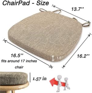 Chair Cushion with Ties for Dining Chairs - Memory Foam Non Slip Kitchen Chair Pad and Dining Seat Cushion with Machine Washable Cover Set of 4 [16.5 x 16.2 Inches] - Dark Beige - Image 4