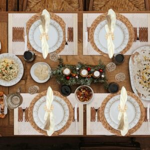 24 PCS Woven Placemats, 13" Rattan Round Placemats, Natural Cotton Burlap Table Mats, Water Hyacinth Farmhouse Place Mats with Satin Napkin & Napkin Ring for Wedding Kitchen Dining Table Decor - Image 6