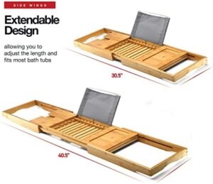 Luxury Foldable Bathtub Tray Caddy - Waterproof Wooden Bath Organizer for Wine, Book, Soap, Phone - Expandable Size Fits Most Tubs - Image 2
