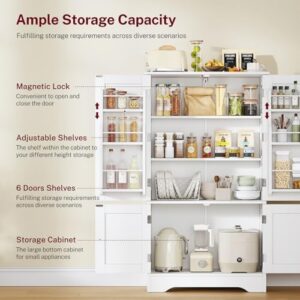 Storage Cabinet with 4 Doors, Pantry Cabinet with 6 Door Shelves, Kitchen Pantry Cabinet, Bathroom Cabinet for Living Room, Kitchen, Dining Room, White - Image 6